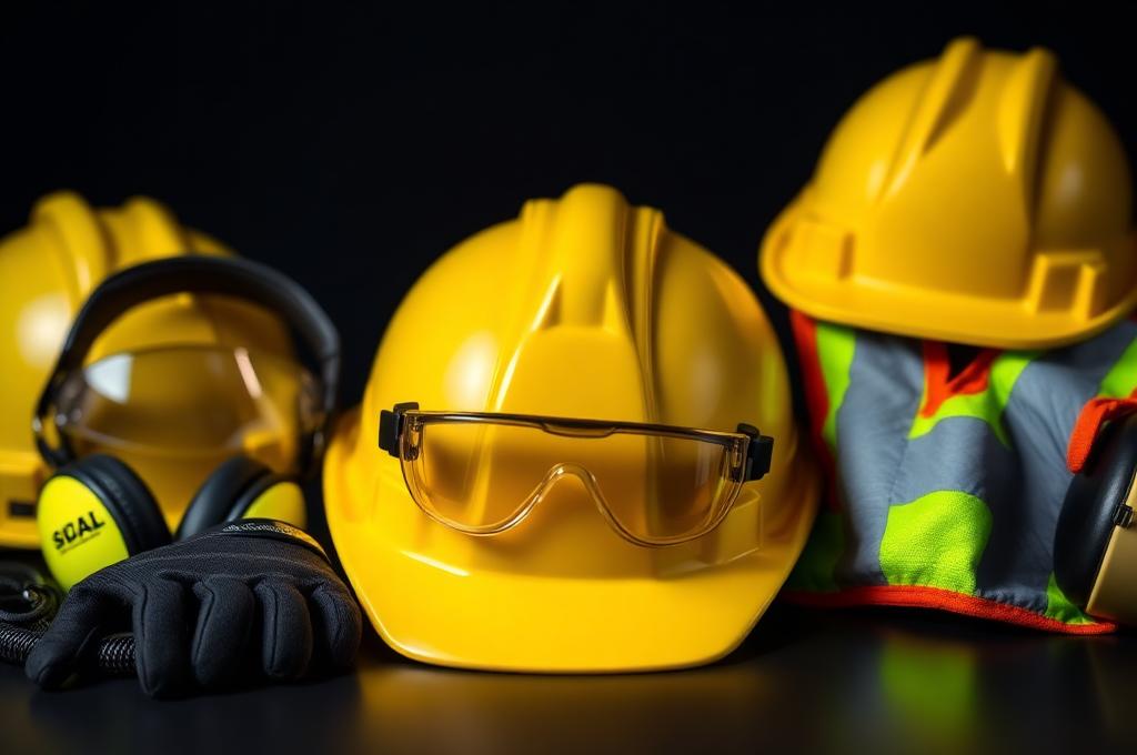 Equipamentos de proteção individual (EPIs): capacete, óculos de segurança, luvas e colete refletivo