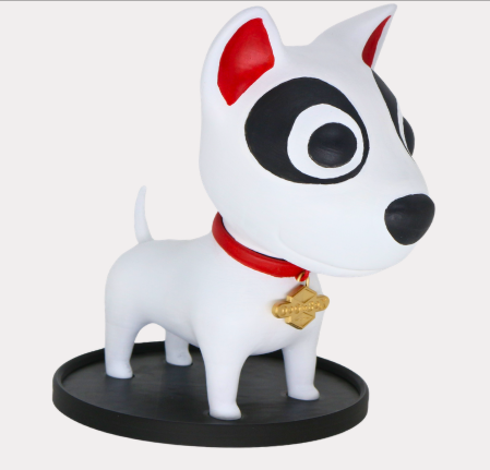 Mascote miniatura do cachorro da Dog in Box, produzido em impressão 3D com pintura artística pela ArtTech 3D